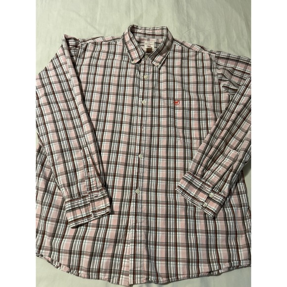 Red Camel Other - Red Camel Men's Long Sleeve Plaid Button Down‎ Shirt Size L Pink Brown White